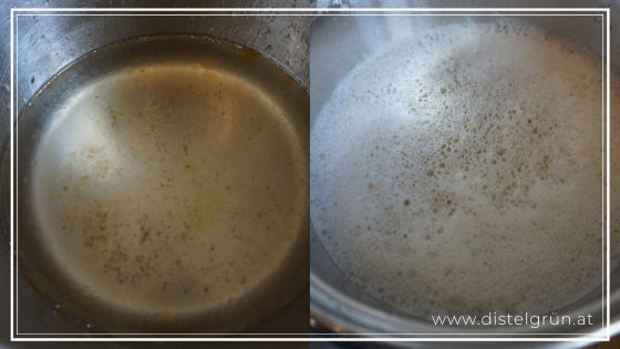 Links Leitungswasser, rechts Kernseife.